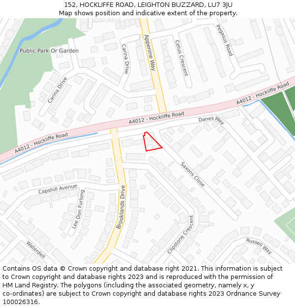 152, HOCKLIFFE ROAD, LEIGHTON BUZZARD, LU7 3JU: Location map and indicative extent of plot