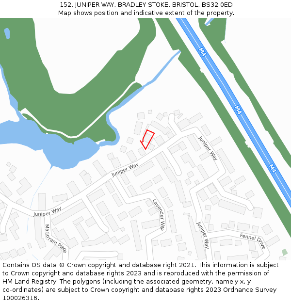 152, JUNIPER WAY, BRADLEY STOKE, BRISTOL, BS32 0ED: Location map and indicative extent of plot