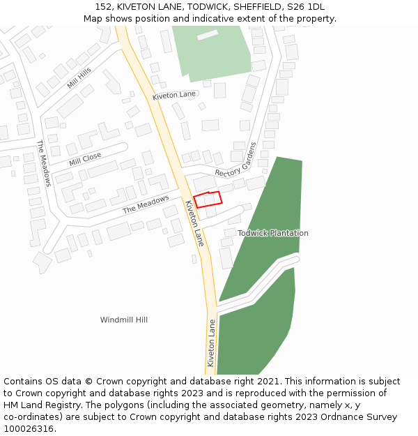 152, KIVETON LANE, TODWICK, SHEFFIELD, S26 1DL: Location map and indicative extent of plot