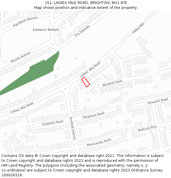 152, LADIES MILE ROAD, BRIGHTON, BN1 8TE: Location map and indicative extent of plot