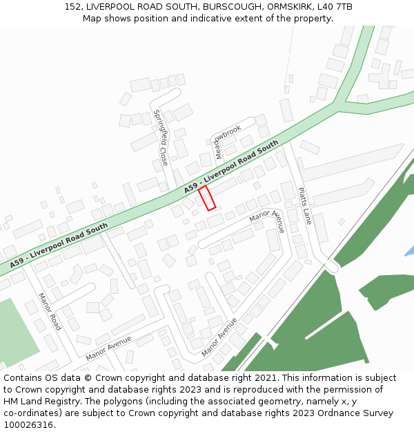 152, LIVERPOOL ROAD SOUTH, BURSCOUGH, ORMSKIRK, L40 7TB: Location map and indicative extent of plot