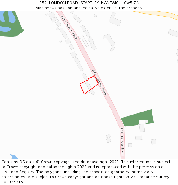 152, LONDON ROAD, STAPELEY, NANTWICH, CW5 7JN: Location map and indicative extent of plot