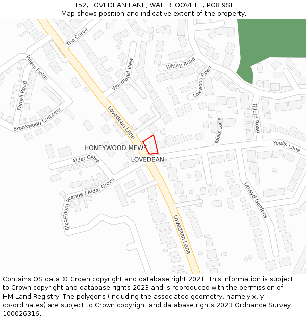 152, LOVEDEAN LANE, WATERLOOVILLE, PO8 9SF: Location map and indicative extent of plot