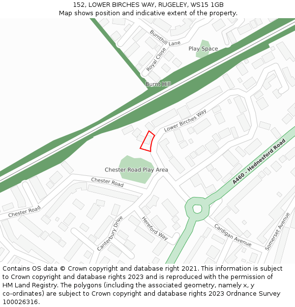 152, LOWER BIRCHES WAY, RUGELEY, WS15 1GB: Location map and indicative extent of plot