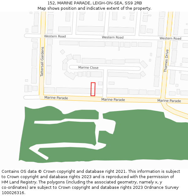 152, MARINE PARADE, LEIGH-ON-SEA, SS9 2RB: Location map and indicative extent of plot