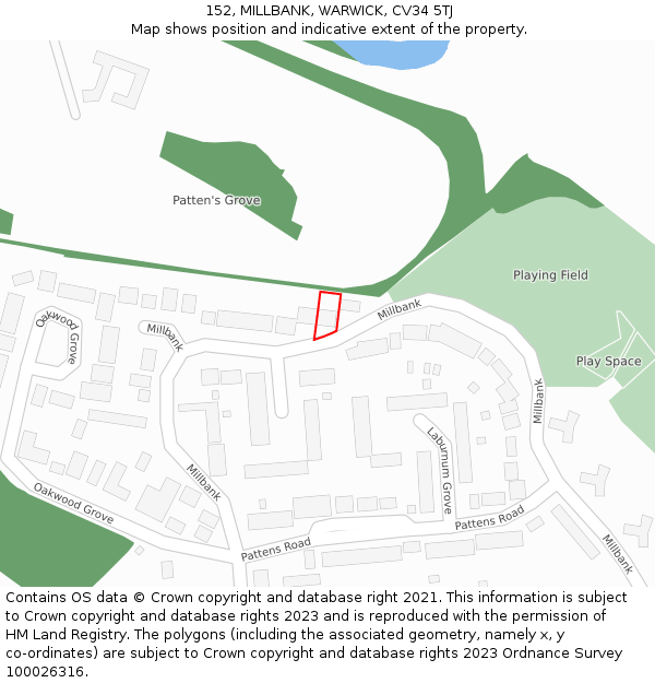 152, MILLBANK, WARWICK, CV34 5TJ: Location map and indicative extent of plot