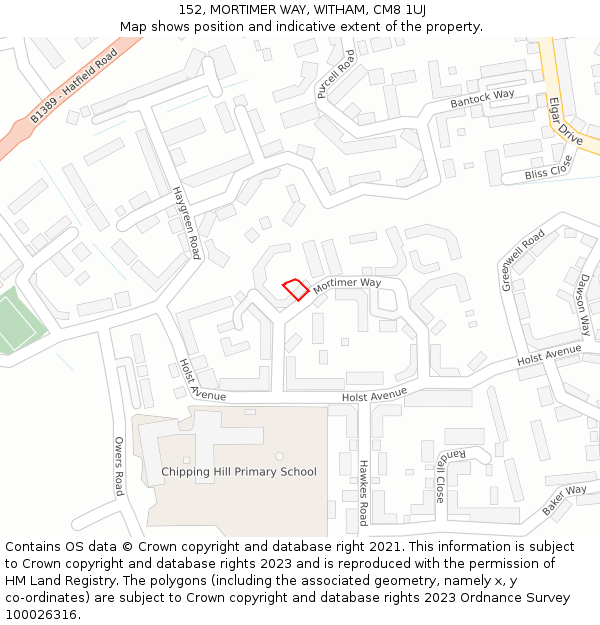152, MORTIMER WAY, WITHAM, CM8 1UJ: Location map and indicative extent of plot