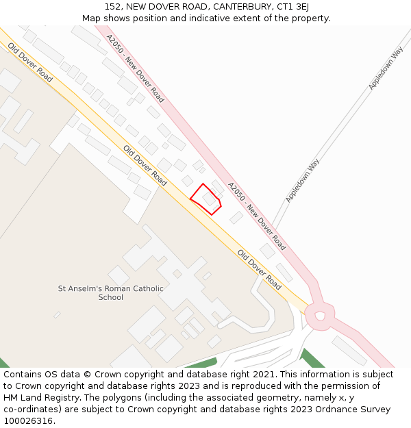 152, NEW DOVER ROAD, CANTERBURY, CT1 3EJ: Location map and indicative extent of plot