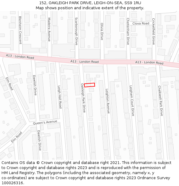 152, OAKLEIGH PARK DRIVE, LEIGH-ON-SEA, SS9 1RU: Location map and indicative extent of plot