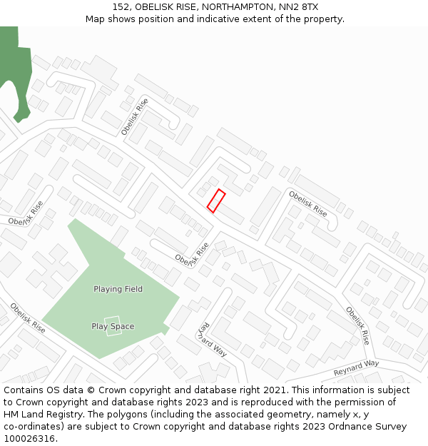 152, OBELISK RISE, NORTHAMPTON, NN2 8TX: Location map and indicative extent of plot