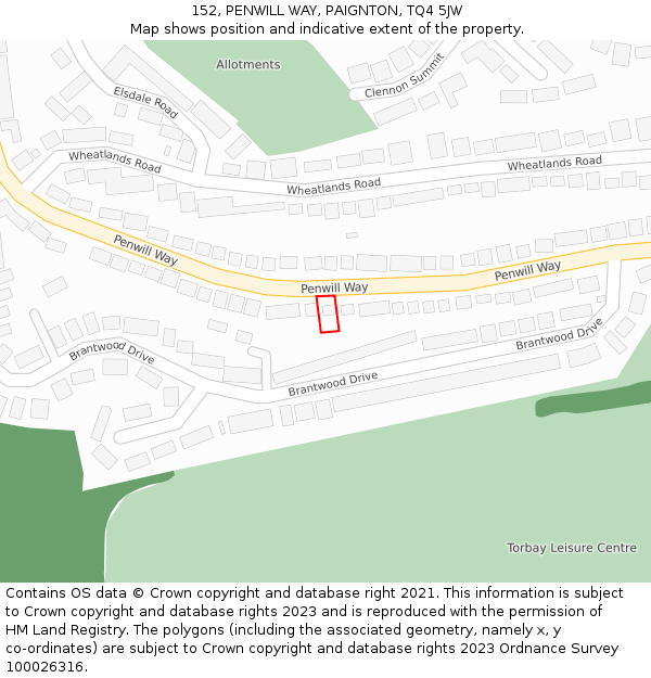 152, PENWILL WAY, PAIGNTON, TQ4 5JW: Location map and indicative extent of plot