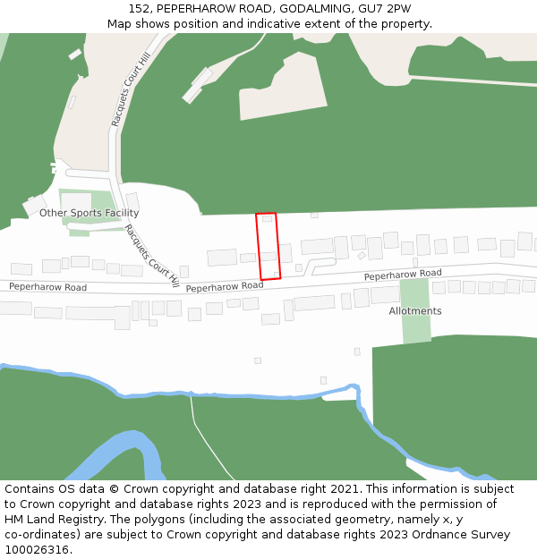 152, PEPERHAROW ROAD, GODALMING, GU7 2PW: Location map and indicative extent of plot