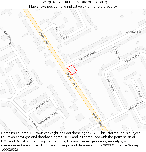 152, QUARRY STREET, LIVERPOOL, L25 6HQ: Location map and indicative extent of plot