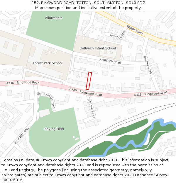 152, RINGWOOD ROAD, TOTTON, SOUTHAMPTON, SO40 8DZ: Location map and indicative extent of plot