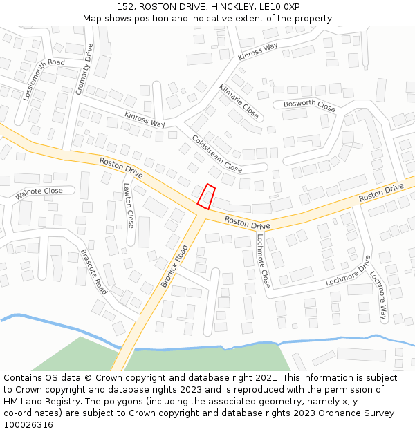 152, ROSTON DRIVE, HINCKLEY, LE10 0XP: Location map and indicative extent of plot