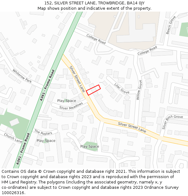 152, SILVER STREET LANE, TROWBRIDGE, BA14 0JY: Location map and indicative extent of plot