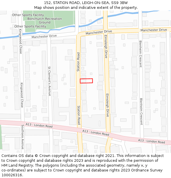 152, STATION ROAD, LEIGH-ON-SEA, SS9 3BW: Location map and indicative extent of plot