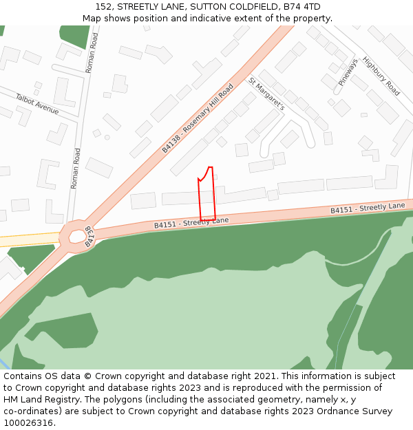 152, STREETLY LANE, SUTTON COLDFIELD, B74 4TD: Location map and indicative extent of plot