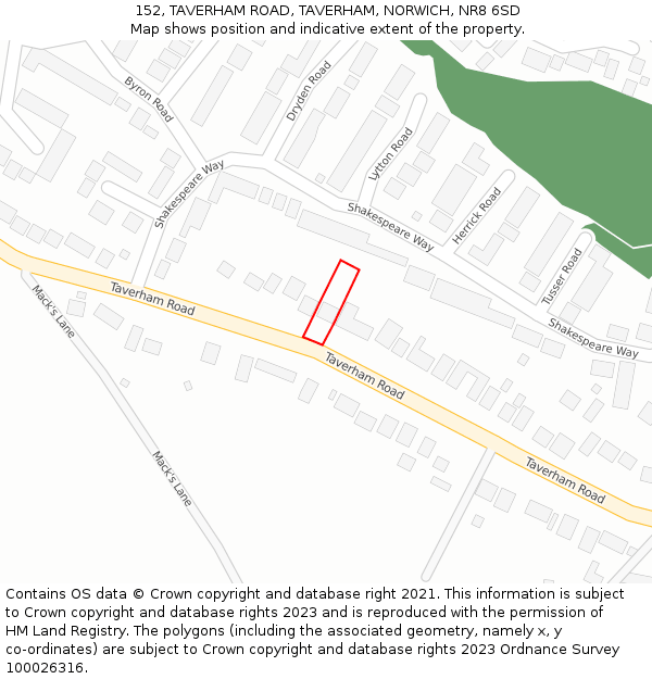 152, TAVERHAM ROAD, TAVERHAM, NORWICH, NR8 6SD: Location map and indicative extent of plot