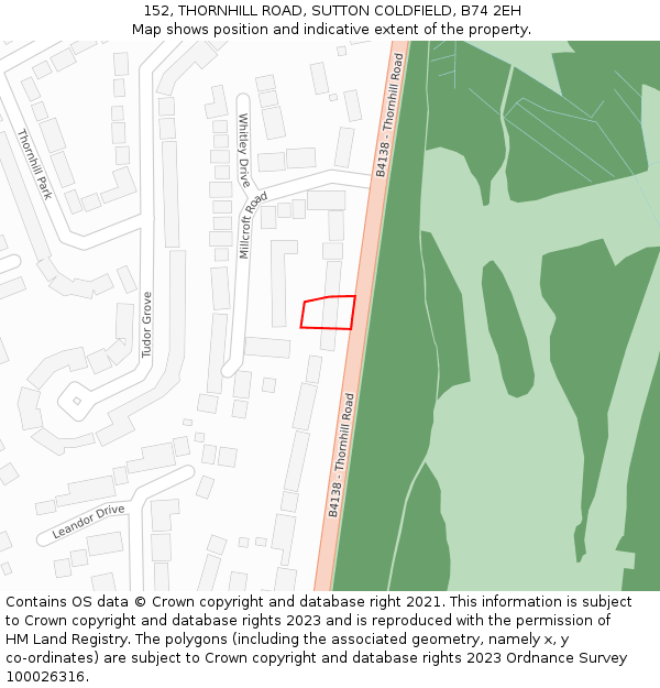 152, THORNHILL ROAD, SUTTON COLDFIELD, B74 2EH: Location map and indicative extent of plot