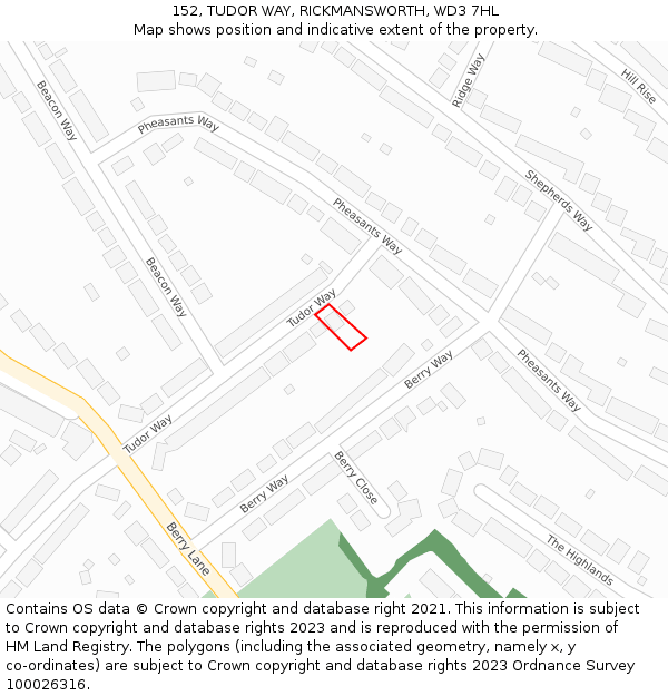 152, TUDOR WAY, RICKMANSWORTH, WD3 7HL: Location map and indicative extent of plot