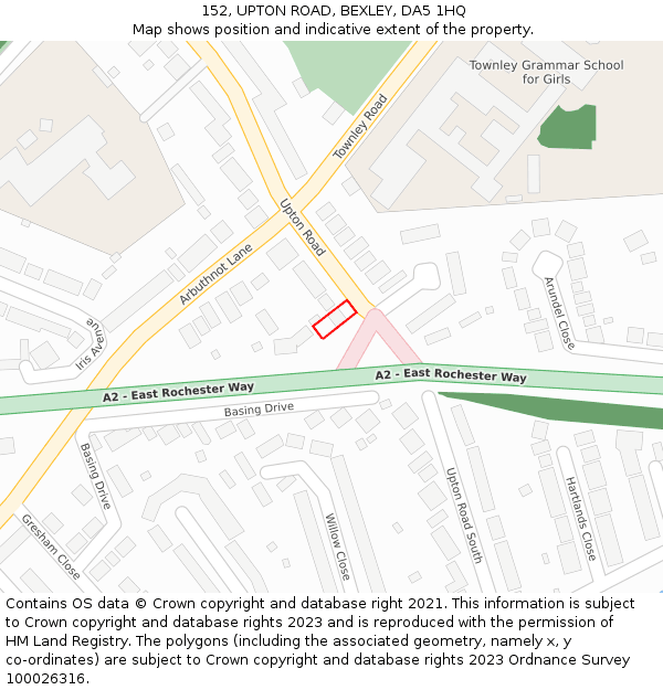 152, UPTON ROAD, BEXLEY, DA5 1HQ: Location map and indicative extent of plot