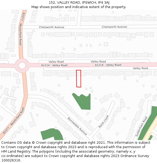 152, VALLEY ROAD, IPSWICH, IP4 3AJ: Location map and indicative extent of plot