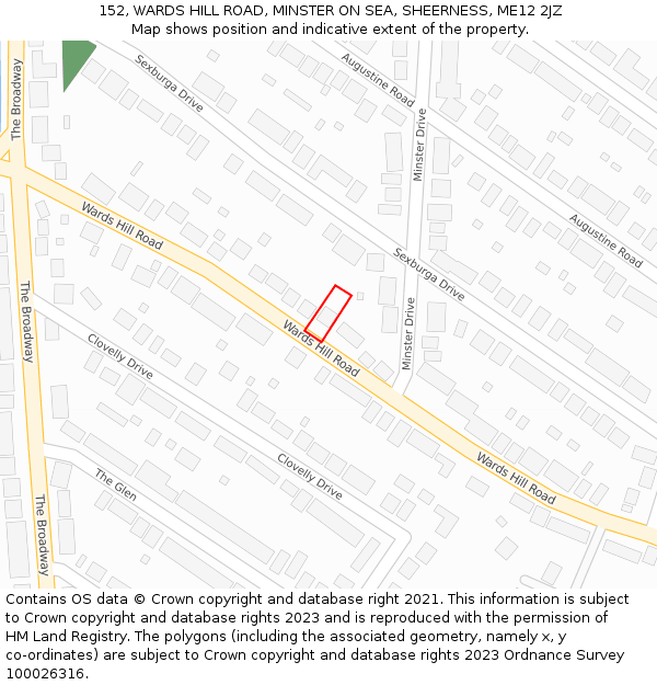152, WARDS HILL ROAD, MINSTER ON SEA, SHEERNESS, ME12 2JZ: Location map and indicative extent of plot
