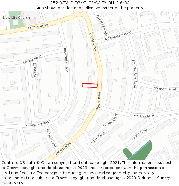 152, WEALD DRIVE, CRAWLEY, RH10 6NW: Location map and indicative extent of plot