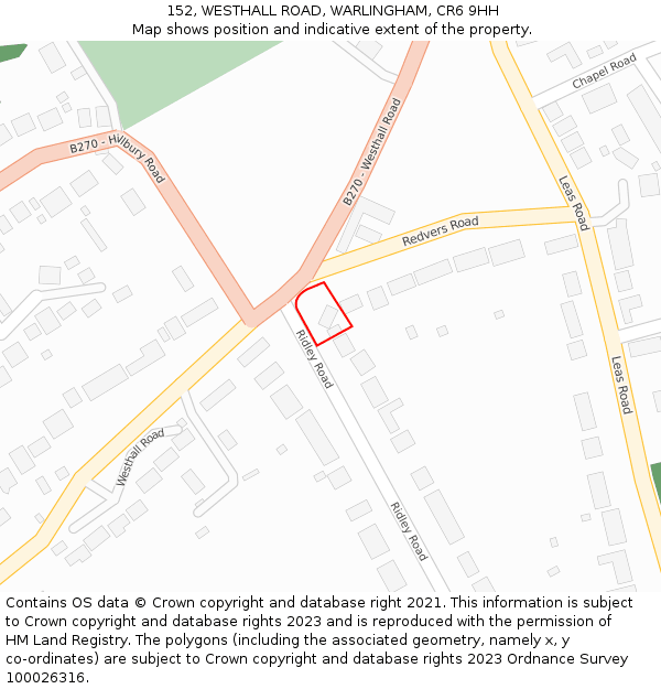 152, WESTHALL ROAD, WARLINGHAM, CR6 9HH: Location map and indicative extent of plot