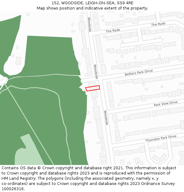 152, WOODSIDE, LEIGH-ON-SEA, SS9 4RE: Location map and indicative extent of plot