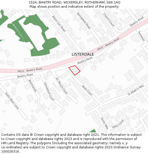 152A, BAWTRY ROAD, WICKERSLEY, ROTHERHAM, S66 1AG: Location map and indicative extent of plot