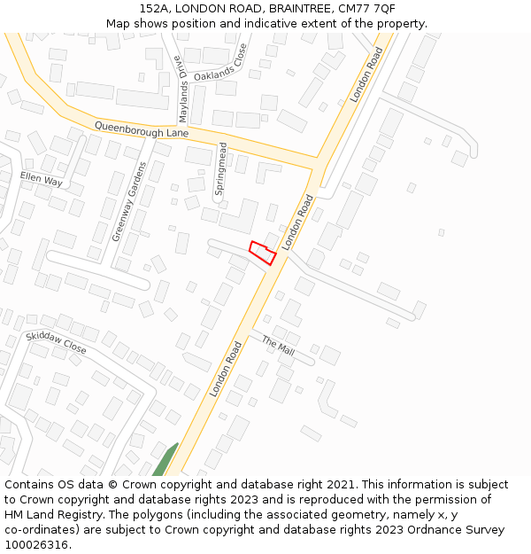 152A, LONDON ROAD, BRAINTREE, CM77 7QF: Location map and indicative extent of plot
