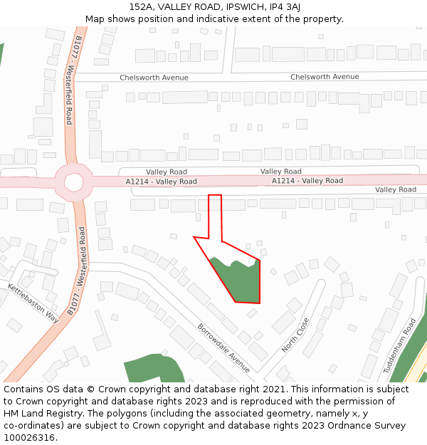 152A, VALLEY ROAD, IPSWICH, IP4 3AJ: Location map and indicative extent of plot