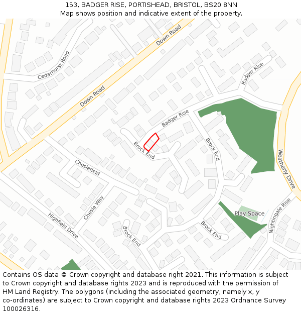 153, BADGER RISE, PORTISHEAD, BRISTOL, BS20 8NN: Location map and indicative extent of plot