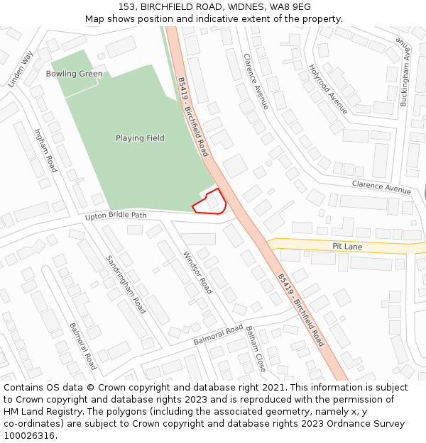 153, BIRCHFIELD ROAD, WIDNES, WA8 9EG: Location map and indicative extent of plot