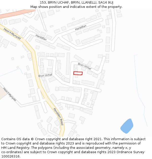 153, BRYN UCHAF, BRYN, LLANELLI, SA14 9UJ: Location map and indicative extent of plot