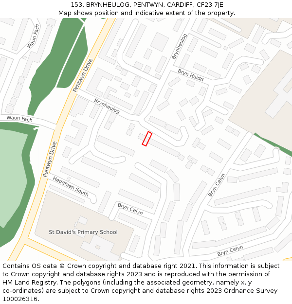 153, BRYNHEULOG, PENTWYN, CARDIFF, CF23 7JE: Location map and indicative extent of plot