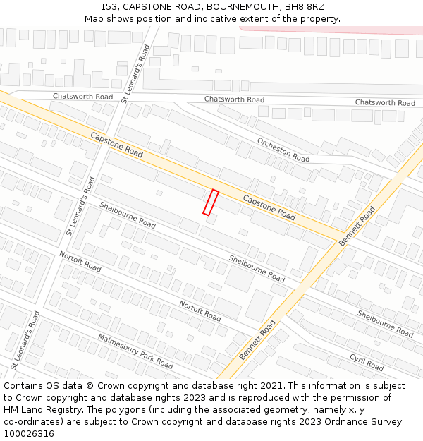 153, CAPSTONE ROAD, BOURNEMOUTH, BH8 8RZ: Location map and indicative extent of plot