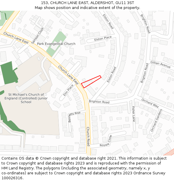 153, CHURCH LANE EAST, ALDERSHOT, GU11 3ST: Location map and indicative extent of plot