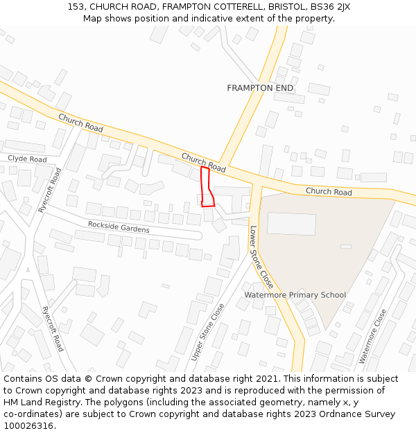 153, CHURCH ROAD, FRAMPTON COTTERELL, BRISTOL, BS36 2JX: Location map and indicative extent of plot