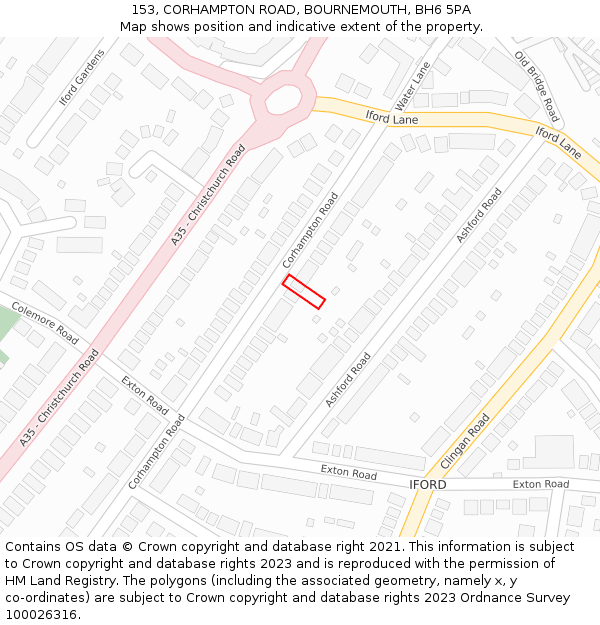 153, CORHAMPTON ROAD, BOURNEMOUTH, BH6 5PA: Location map and indicative extent of plot