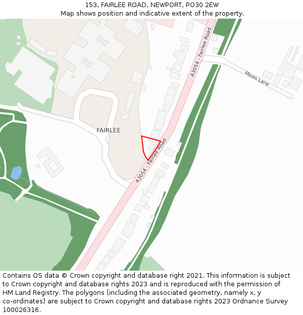 153, FAIRLEE ROAD, NEWPORT, PO30 2EW: Location map and indicative extent of plot