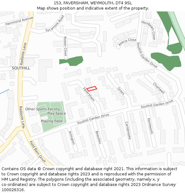 153, FAVERSHAM, WEYMOUTH, DT4 9SL: Location map and indicative extent of plot