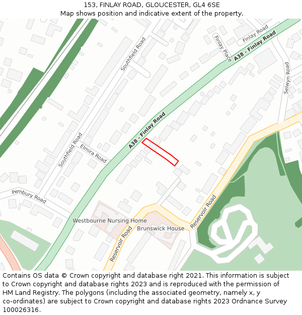 153, FINLAY ROAD, GLOUCESTER, GL4 6SE: Location map and indicative extent of plot