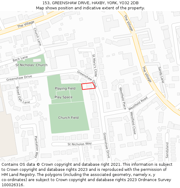 153, GREENSHAW DRIVE, HAXBY, YORK, YO32 2DB: Location map and indicative extent of plot