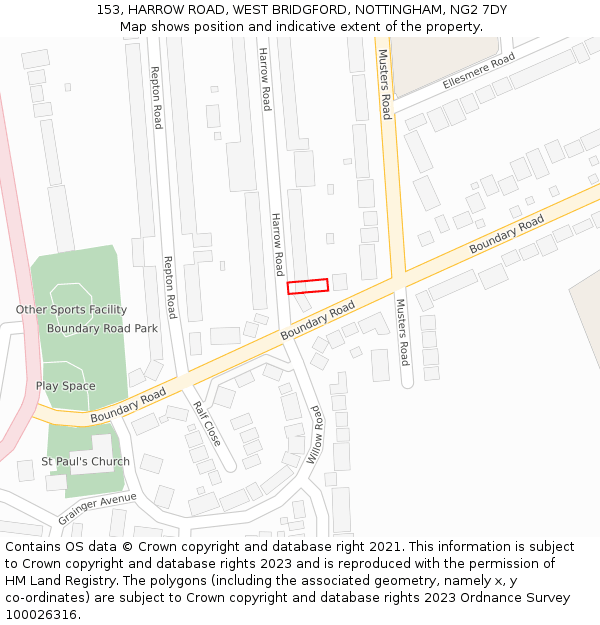 153, HARROW ROAD, WEST BRIDGFORD, NOTTINGHAM, NG2 7DY: Location map and indicative extent of plot