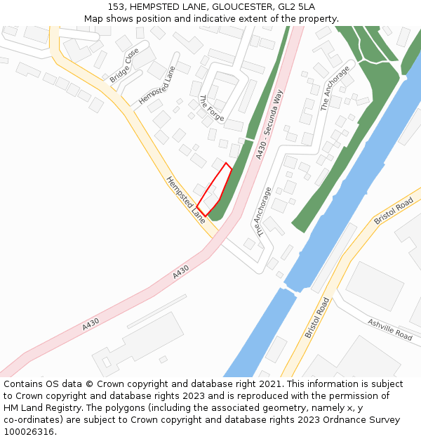 153, HEMPSTED LANE, GLOUCESTER, GL2 5LA: Location map and indicative extent of plot