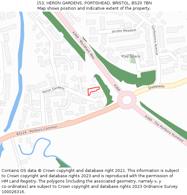 153, HERON GARDENS, PORTISHEAD, BRISTOL, BS20 7BN: Location map and indicative extent of plot