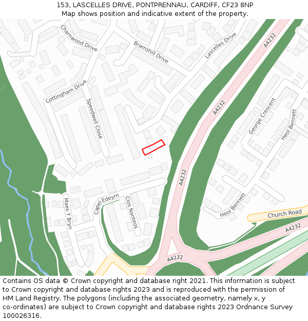 153, LASCELLES DRIVE, PONTPRENNAU, CARDIFF, CF23 8NP: Location map and indicative extent of plot